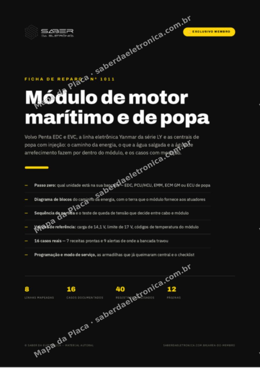 Capa da Ficha de Reparo Nº 1011: Módulo de motor marítimo e de popa — Volvo Penta, Yanmar e a linha náutica com injeção eletrônica — Ficha de Reparo da placa