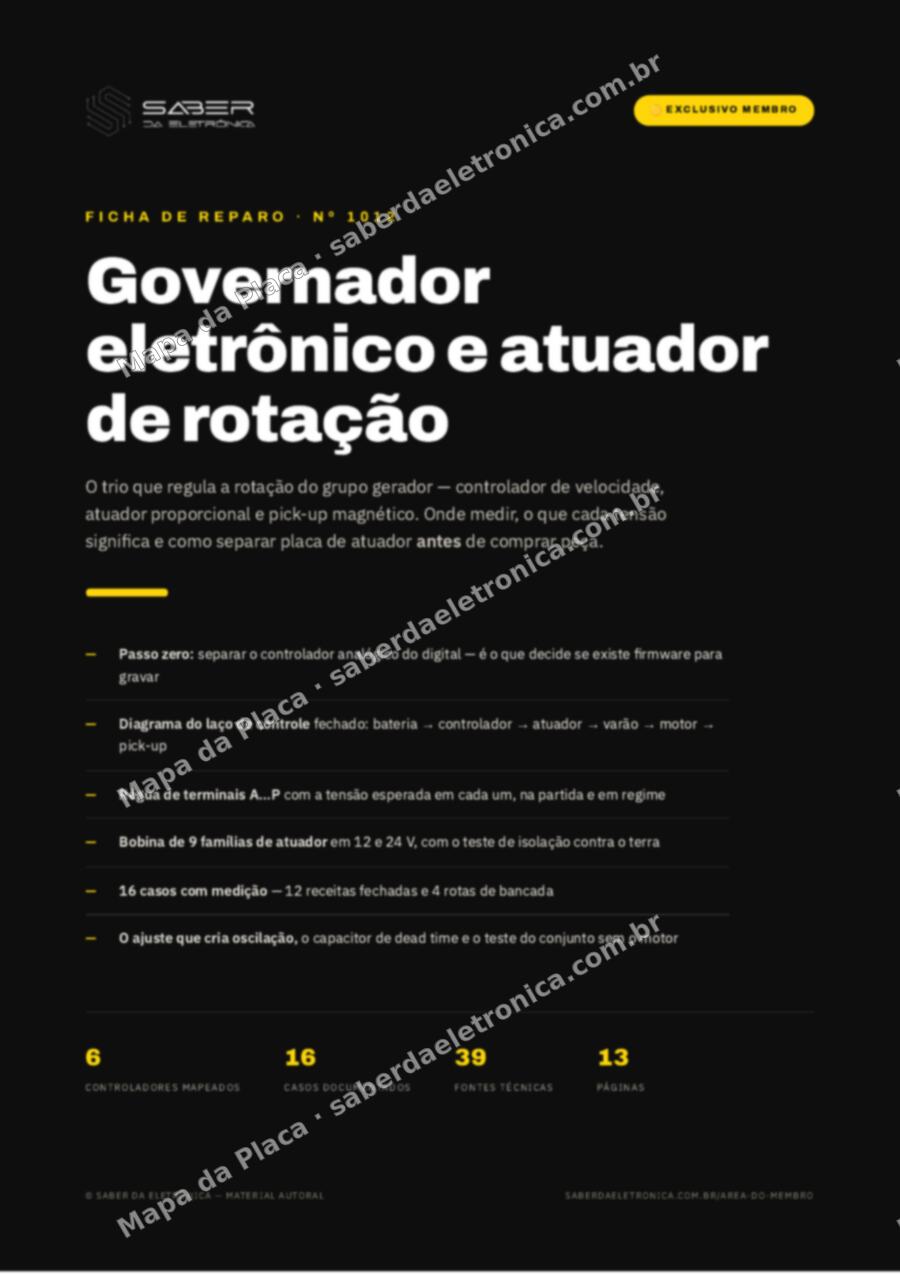 Capa da Ficha de Reparo Nº 1012: Módulo governador eletrônico e atuador de rotação — grupos geradores e motores industriais — Ficha de Reparo da placa