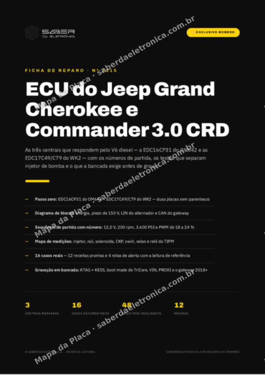 Capa da Ficha de Reparo Nº 1015: ECU do Jeep Grand Cherokee e Commander 3.0 CRD — V6 diesel na bancada brasileira — Ficha de Reparo da placa