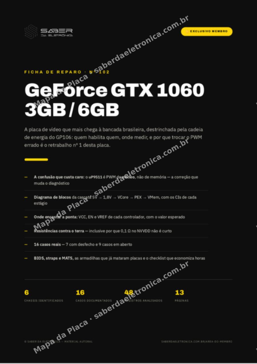 Capa da Ficha de Reparo Nº 102: GeForce GTX 1060 3GB / 6GB (GPU GP106) — Ficha de Reparo da placa