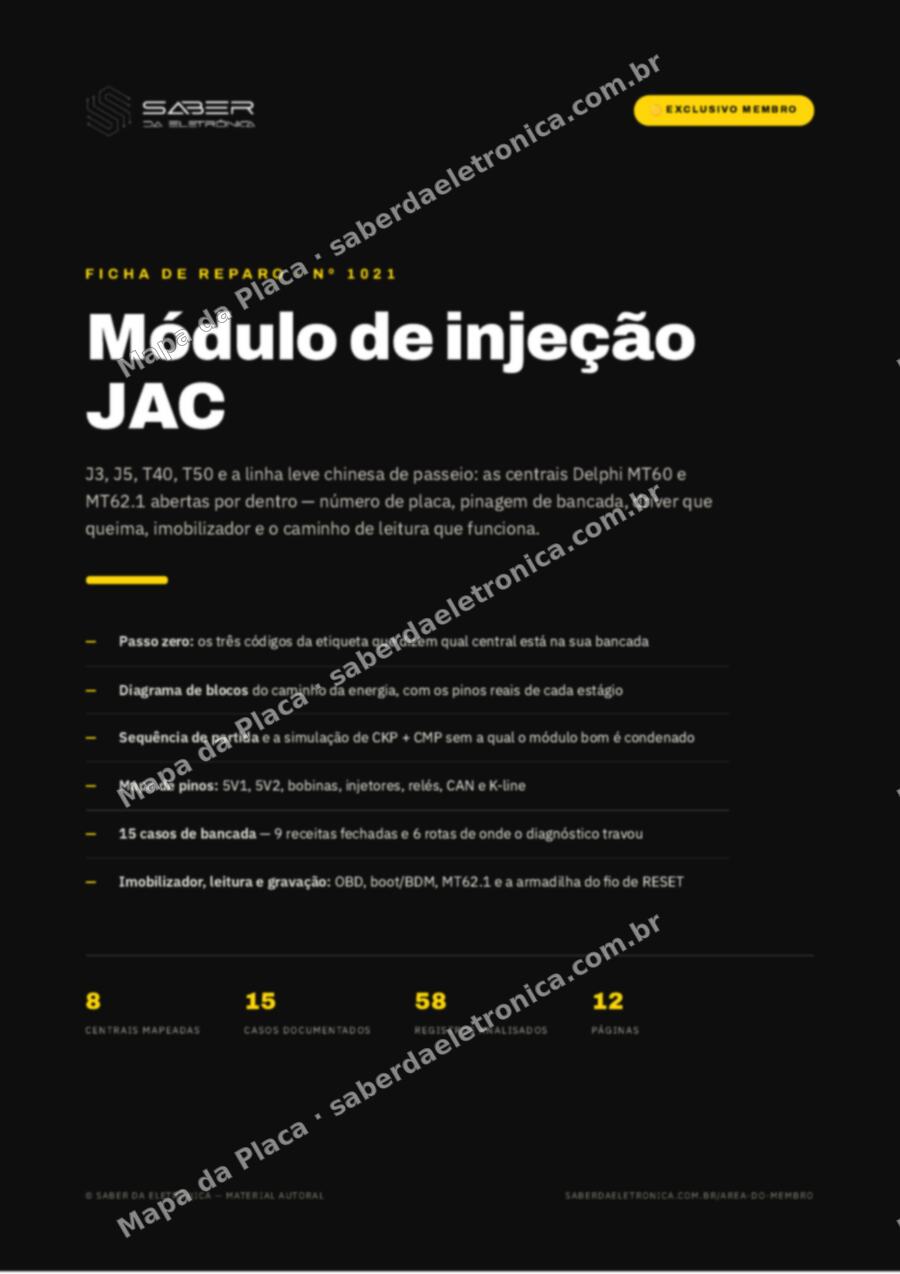 Capa da Ficha de Reparo Nº 1021: Módulo de injeção JAC — J3, J5, T40, T50 e a linha leve chinesa — Ficha de Reparo da placa