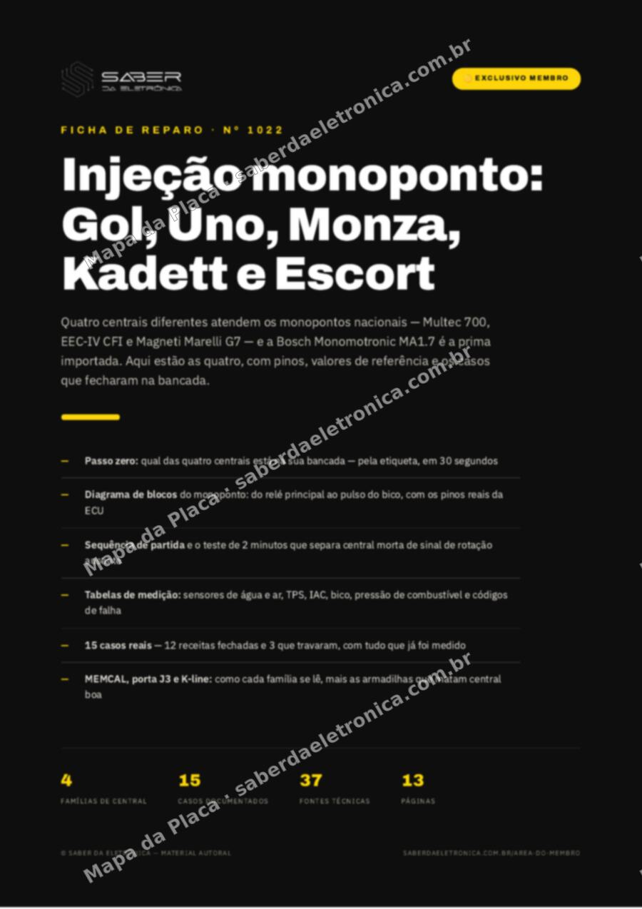 Capa da Ficha de Reparo Nº 1022: Injeção monoponto: Gol, Uno, Monza, Kadett e Escort (Monomotronic MA1.7 e Rochester Multec 700) — Ficha de Reparo da placa