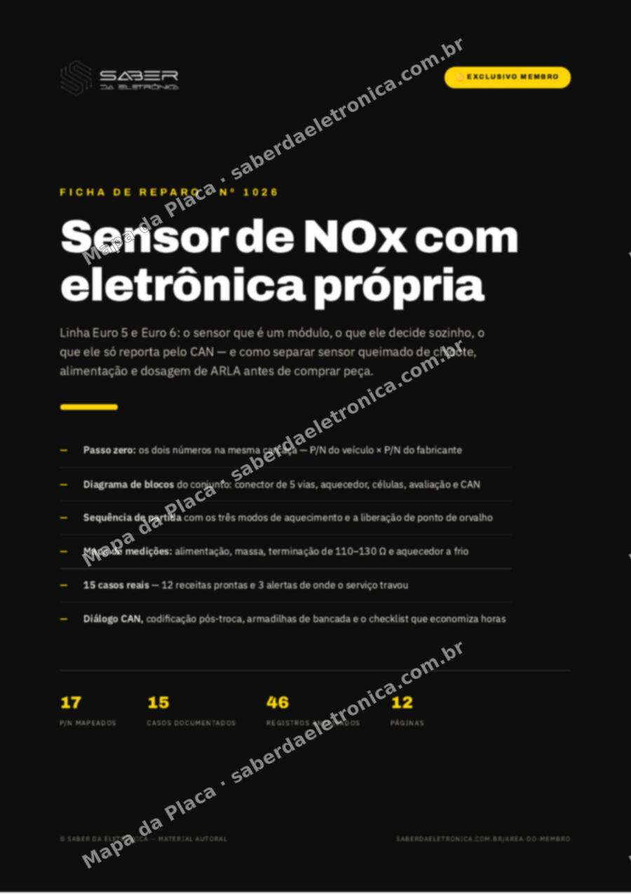 Capa da Ficha de Reparo Nº 1026: Sensor de NOx com eletrônica própria — linha Euro 5 e Euro 6 e o diálogo com a central — Ficha de Reparo da placa