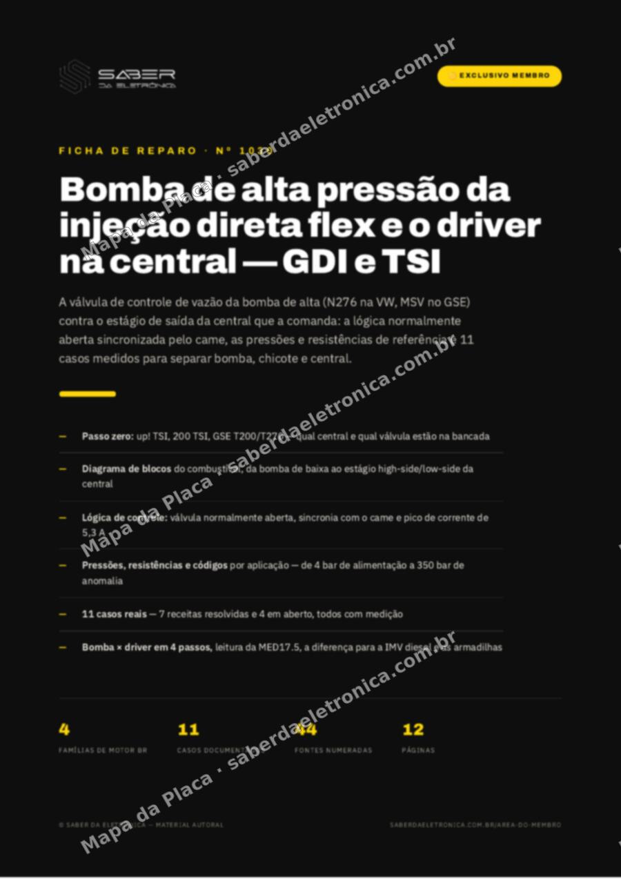 Capa da Ficha de Reparo Nº 1030: Bomba de alta pressão da injeção direta flex e o driver na central — GDI e TSI — Ficha de Reparo da placa
