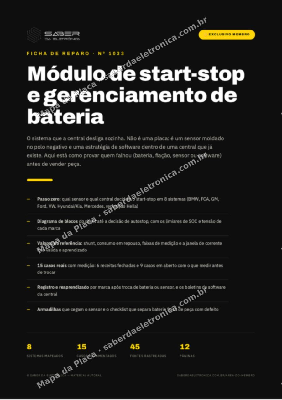 Capa da Ficha de Reparo Nº 1033: Módulo de start-stop e gerenciamento de bateria — o sistema que a central desliga sozinha — Ficha de Reparo da placa