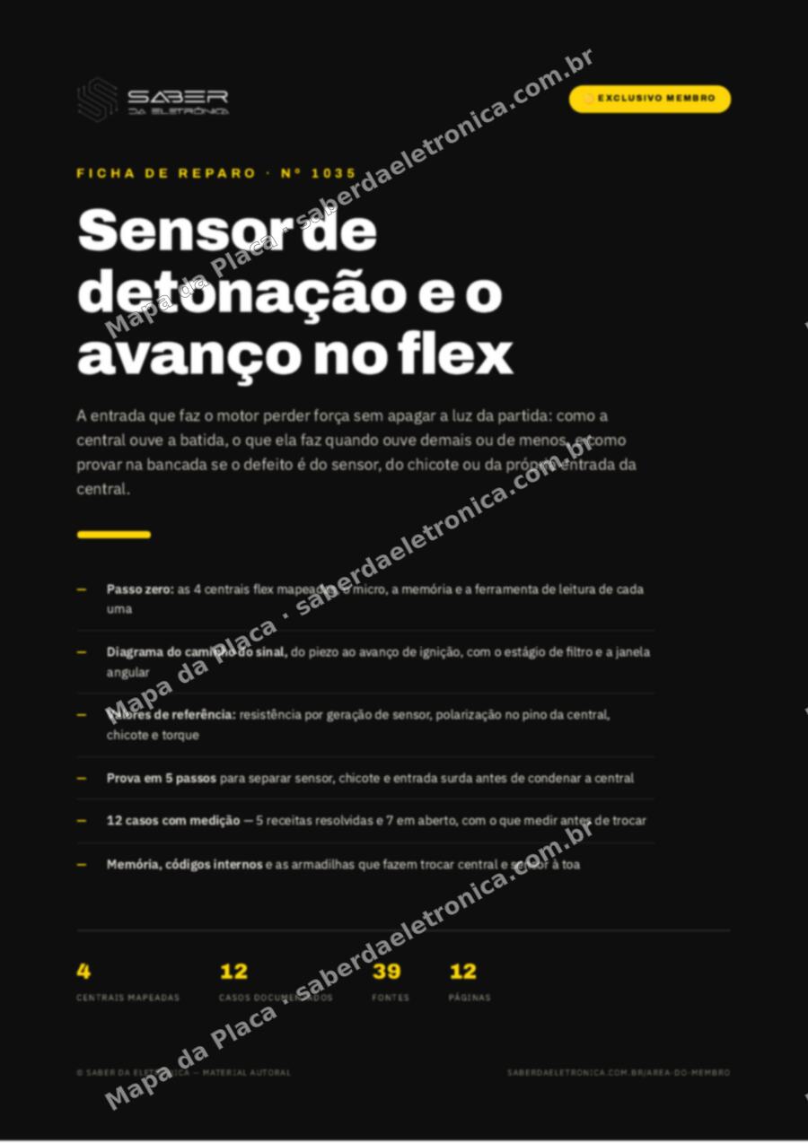 Capa da Ficha de Reparo Nº 1035: Sensor de detonação e o ajuste de avanço no flex — a entrada que faz o motor perder força — Ficha de Reparo da placa
