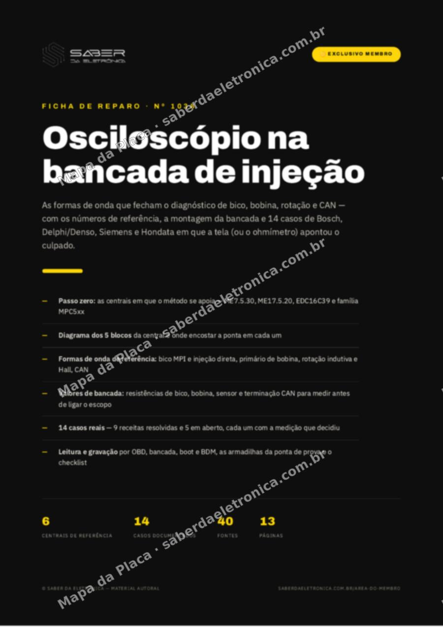 Capa da Ficha de Reparo Nº 1038: Osciloscópio na bancada de injeção — as formas de onda que fecham o diagnóstico — Ficha de Reparo da placa