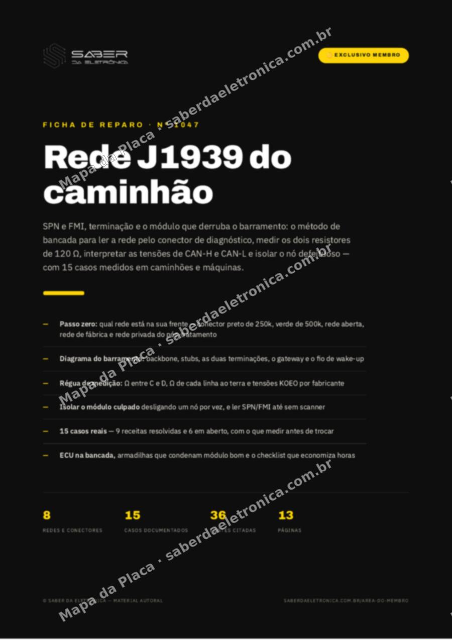 Capa da Ficha de Reparo Nº 1047: Rede J1939 do caminhão — SPN e FMI, terminação e o módulo que derruba o barramento — Ficha de Reparo da placa