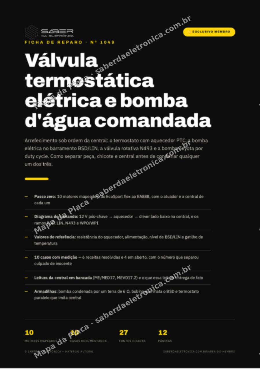 Capa da Ficha de Reparo Nº 1049: Válvula termostática elétrica e bomba d’água comandada — arrefecimento sob ordem da central — Ficha de Reparo da placa