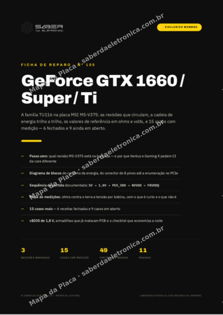 Capa da Ficha de Reparo Nº 105: GeForce GTX 1660 / 1660 Super / 1660 Ti (placa MSI MS-V375) — Ficha de Reparo da placa