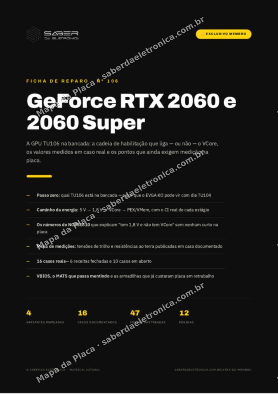 Capa da Ficha de Reparo Nº 106: GeForce RTX 2060 / 2060 Super (GPU TU106) — Ficha de Reparo da placa