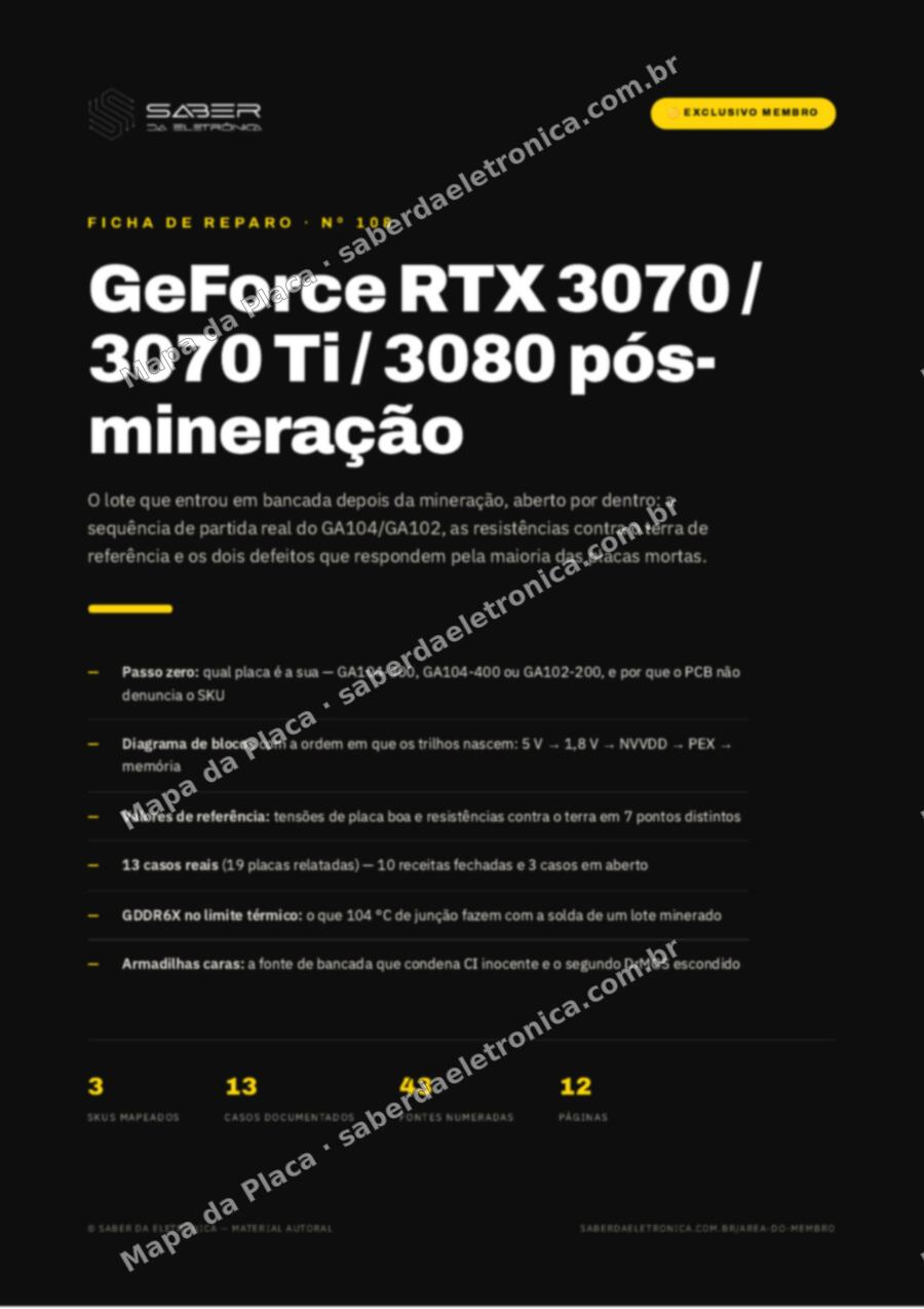 Capa da Ficha de Reparo Nº 108: GeForce RTX 3070 / 3070 Ti / 3080 pós-mineração (GA104 / GA102) — Ficha de Reparo da placa