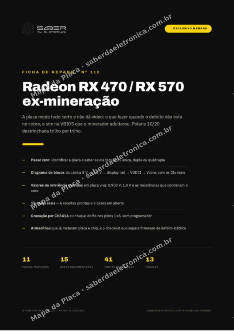 Capa da Ficha de Reparo Nº 112: Radeon RX 470 / RX 570 ex-mineração — BIOS corrompida e recuperação — Ficha de Reparo da placa