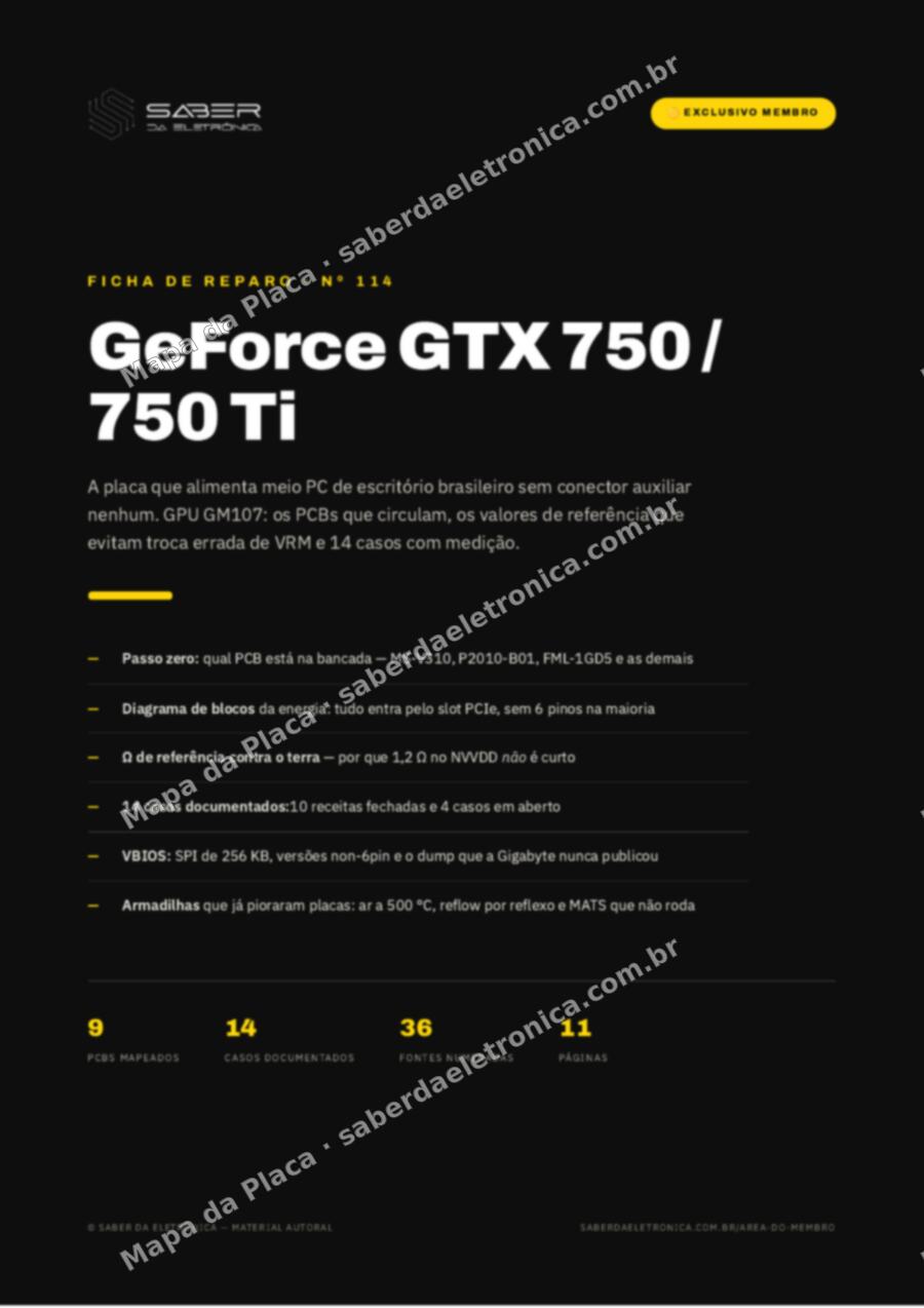 Capa da Ficha de Reparo Nº 114: GeForce GTX 750 / 750 Ti (GPU GM107) — Ficha de Reparo da placa