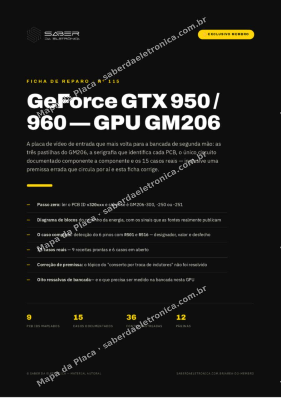 Capa da Ficha de Reparo Nº 115: GeForce GTX 950 / 960 (GPU GM206) — Ficha de Reparo da placa
