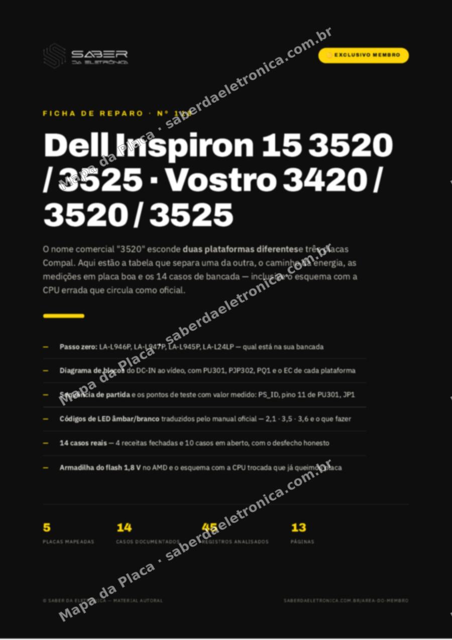 Capa da Ficha de Reparo Nº 118: Dell Inspiron 15 3520 / 3525 e Vostro 3520 / 3525 / 3420 (Compal HDL5x LA-L946P · LA-L947P · GDM51 LA-L24LP) — Ficha de Reparo da placa