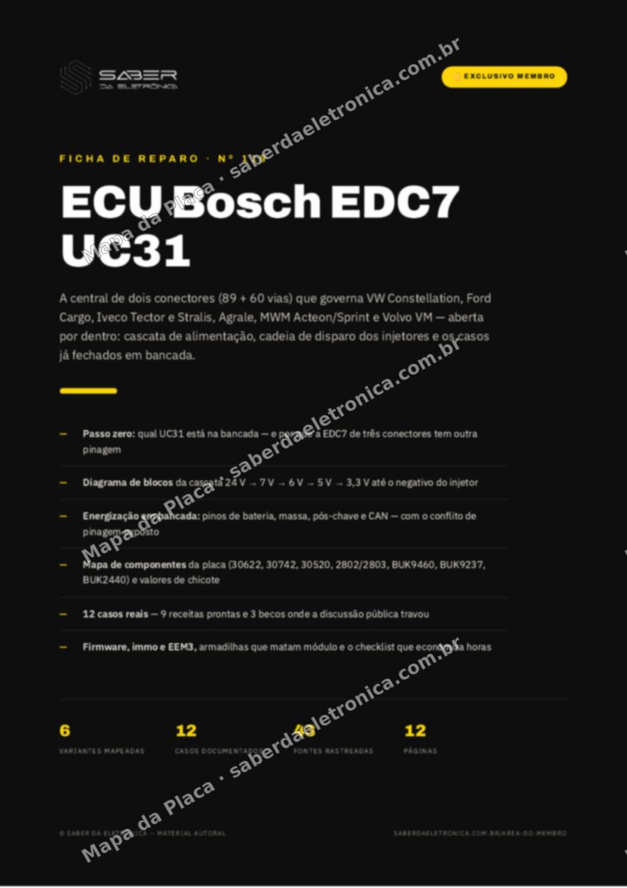 Capa da Ficha de Reparo Nº 119: ECU Bosch EDC7 UC31 (89+60 vias) — VW Constellation, Ford Cargo, Iveco Tector/Stralis, Agrale, MWM Acteon/Sprint — Ficha de Reparo da placa