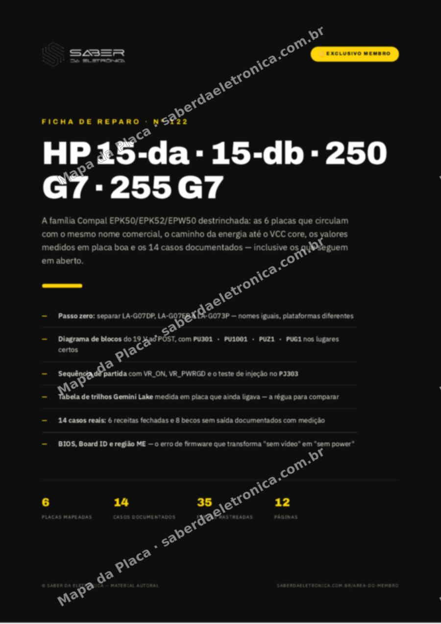 Capa da Ficha de Reparo Nº 122: HP 15-da / 15-db / 250 G7 / 255 G7 (Compal LA-G07DP · LA-G07EP · LA-G073P) — Ficha de Reparo da placa