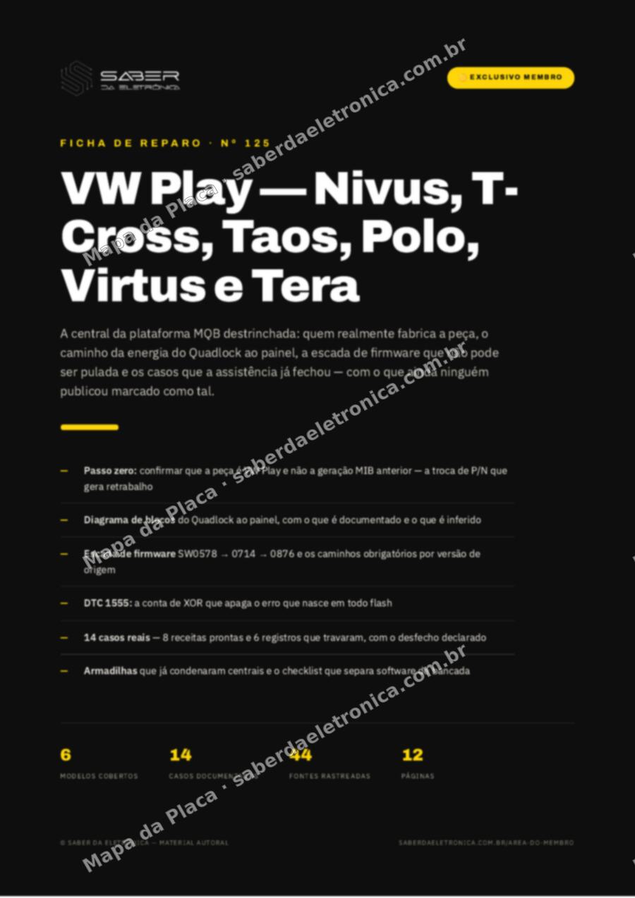 Capa da Ficha de Reparo Nº 125: VW Play — Nivus, T-Cross, Taos, Polo, Virtus e Tera (plataforma MQB) — Ficha de Reparo da placa