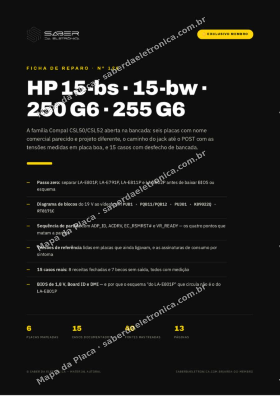 Capa da Ficha de Reparo Nº 126: HP 15-bs / 15-bw / 250 G6 / 255 G6 (Compal CSL50 · CSL52 LA-E801P · LA-E802P · LA-E791P · LA-E811P) — Ficha de Reparo da placa