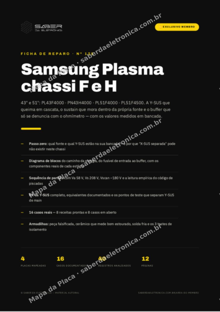 Capa da Ficha de Reparo Nº 128: Samsung Plasma PL43F4000 / PN43H4000 / PL51F4500 — Y-SUS, X-SUS e buffer — Ficha de Reparo da placa