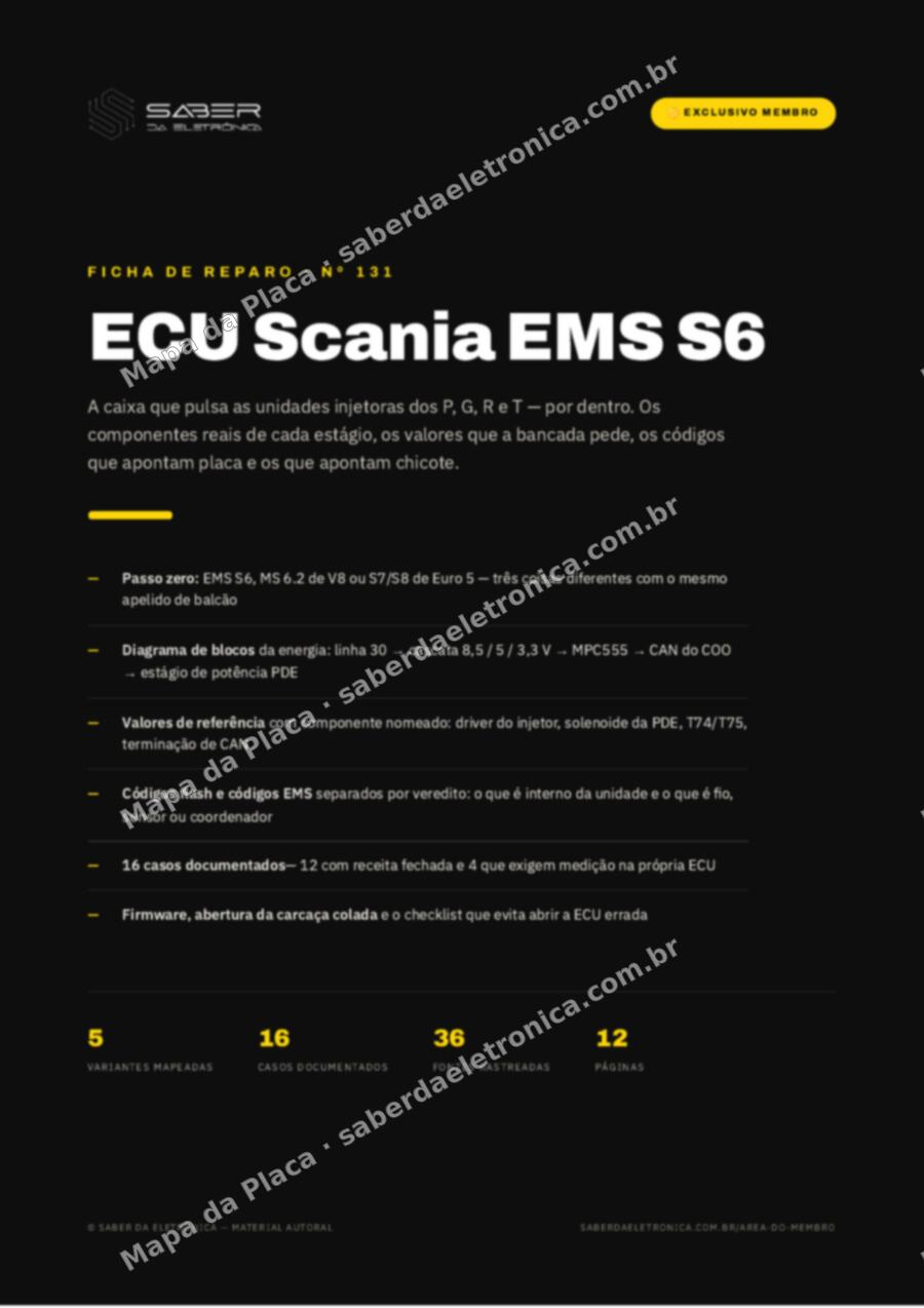 Capa da Ficha de Reparo Nº 131: ECU Scania EMS S6 (Bosch MS6.2 / MS6.4) — séries P, G, R, T e ônibus K — Ficha de Reparo da placa
