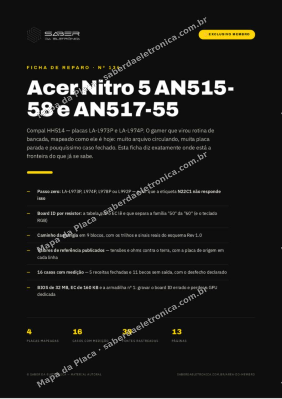 Capa da Ficha de Reparo Nº 134: Acer Nitro 5 AN515-58 e AN517-55 (Compal HH514 LA-L973P · LA-L974P) — Ficha de Reparo da placa
