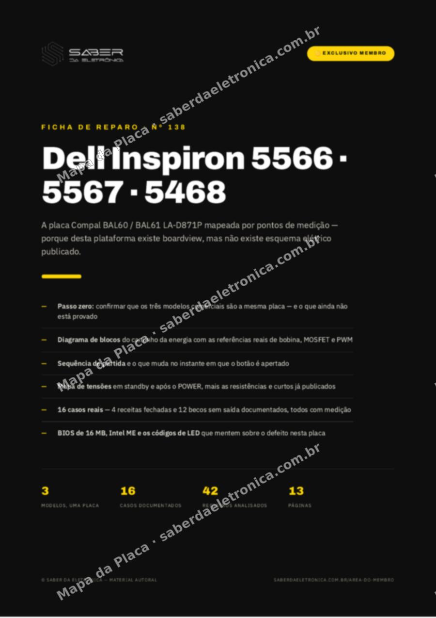 Capa da Ficha de Reparo Nº 138: Dell Inspiron 15 5566 / 5567 e Inspiron 14 5468 (Compal BAL60 / BAL61 LA-D871P) — Ficha de Reparo da placa