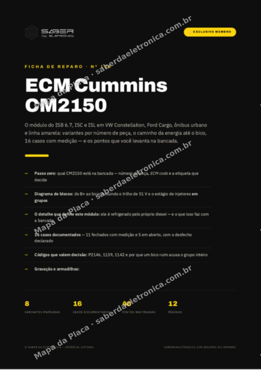 Capa da Ficha de Reparo Nº 139: ECM Cummins CM2150 — ISB 6.7 / ISC / ISL em VW Constellation, Ford Cargo e ônibus — Ficha de Reparo da placa