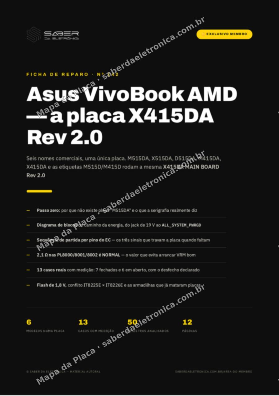 Capa da Ficha de Reparo Nº 142: Asus VivoBook AMD — M515DA / X515DA / X509DA / M415DA / X415DA / D515DA — Ficha de Reparo da placa