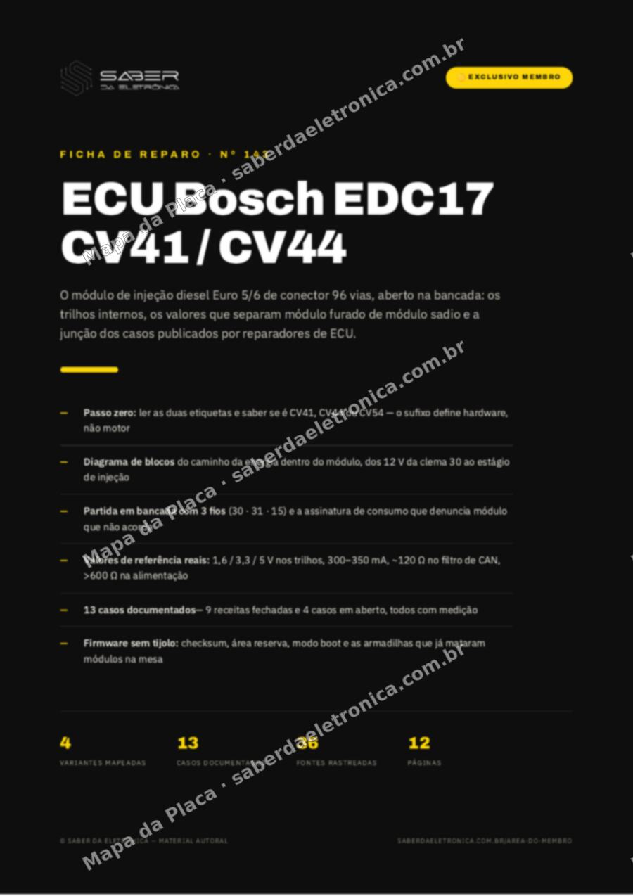 Capa da Ficha de Reparo Nº 143: ECU Bosch EDC17 CV41 / CV44 (96 vias) — linha pesada diesel Euro 5/6 — Ficha de Reparo da placa