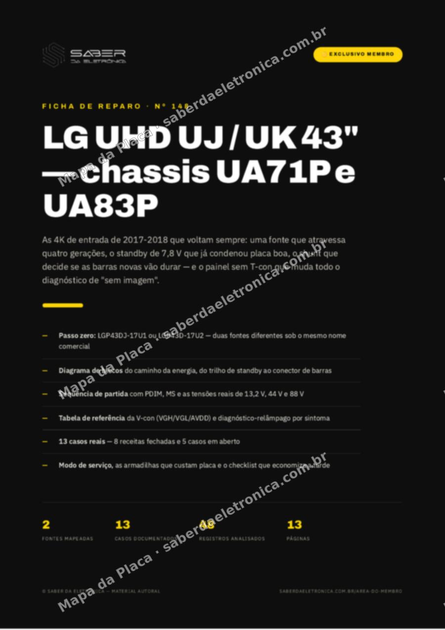 Capa da Ficha de Reparo Nº 148: LG UHD UJ / UK (2017-2018) — 43UJ6300 / 43UJ6525 / 43UJ6565 / 43UK6300 / 43UK6360 — Ficha de Reparo da placa