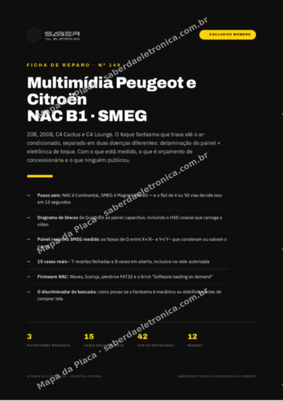 Capa da Ficha de Reparo Nº 149: Peugeot e Citroën NAC B1 / SMEG — 208, 2008, C4 Cactus e C4 Lounge — Ficha de Reparo da placa