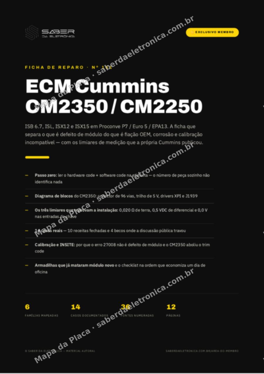 Capa da Ficha de Reparo Nº 151: ECM Cummins CM2350 / CM2250 — ISB 6.7 e ISL Proconve P7 / Euro 5, ISX — Ficha de Reparo da placa