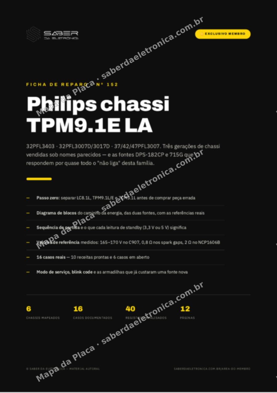 Capa da Ficha de Reparo Nº 152: Philips chassi TPM9.1E LA — 32PFL3403 / 32PFL3007 / 37-40-47PFL3007 — Ficha de Reparo da placa