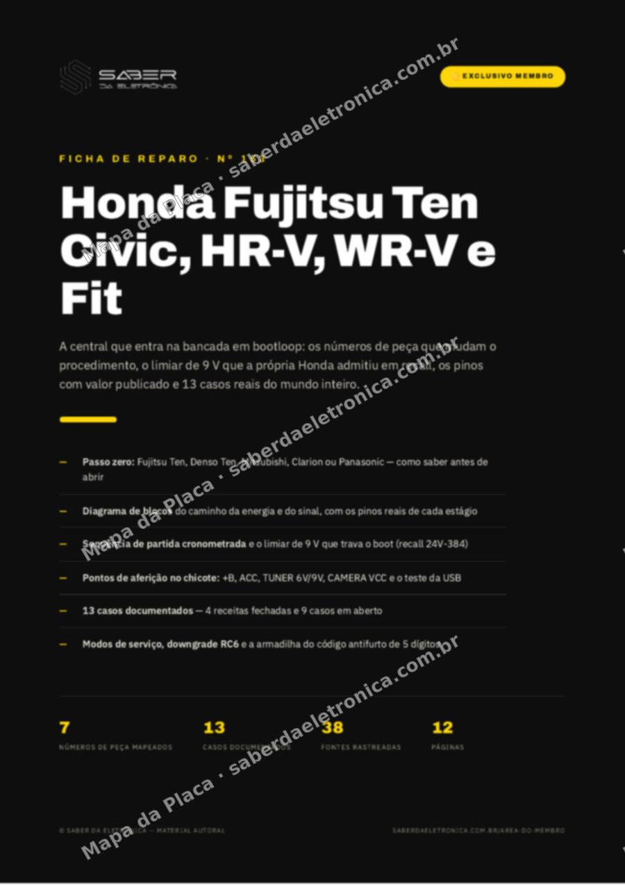 Capa da Ficha de Reparo Nº 153: Honda Fujitsu Ten — Civic G10/G11, HR-V, WR-V e Fit — Ficha de Reparo da placa