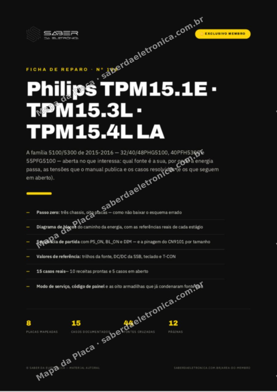 Capa da Ficha de Reparo Nº 156: Philips chassi TPM15.1E / TPM15.3L / TPM15.4L LA — 32-40-48PHG5100 / 40PFH5300 / 55PFG5100 — Ficha de Reparo da placa