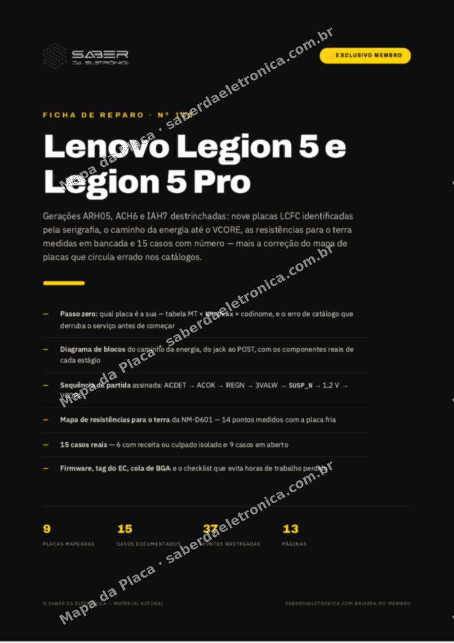 Capa da Ficha de Reparo Nº 158: Lenovo Legion 5 e 5 Pro: 15ARH05 / 15IMH05 / 15ACH6 / 15IAH7 (NM-D191 · NM-D601 · NM-E231 · NM-E241) — Ficha de Reparo da placa