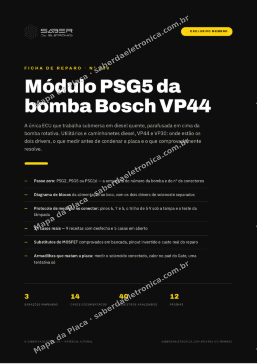 Capa da Ficha de Reparo Nº 159: Módulo PSG5 da bomba Bosch VP44 — MWM, Sprinter, Iveco e utilitários diesel — Ficha de Reparo da placa