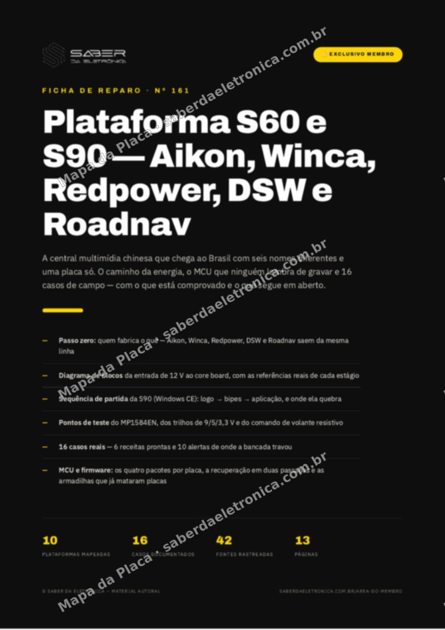 Capa da Ficha de Reparo Nº 161: Plataforma S60 e S90 — Aikon, Winca, Redpower, DSW e Roadnav — Ficha de Reparo da placa