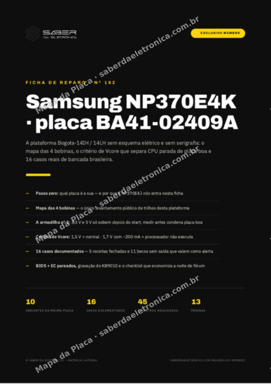 Capa da Ficha de Reparo Nº 162: Samsung Essentials / Expert NP370E4K (BA41-02409A · plataforma Bogota-14IH / 14LH) — Ficha de Reparo da placa