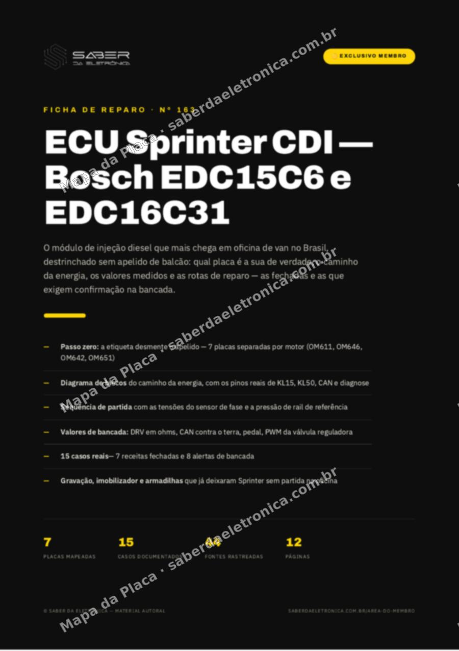 Capa da Ficha de Reparo Nº 163: ECU Sprinter CDI: Bosch EDC15C6 (OM611) e EDC16C31 (OM646) — Ficha de Reparo da placa