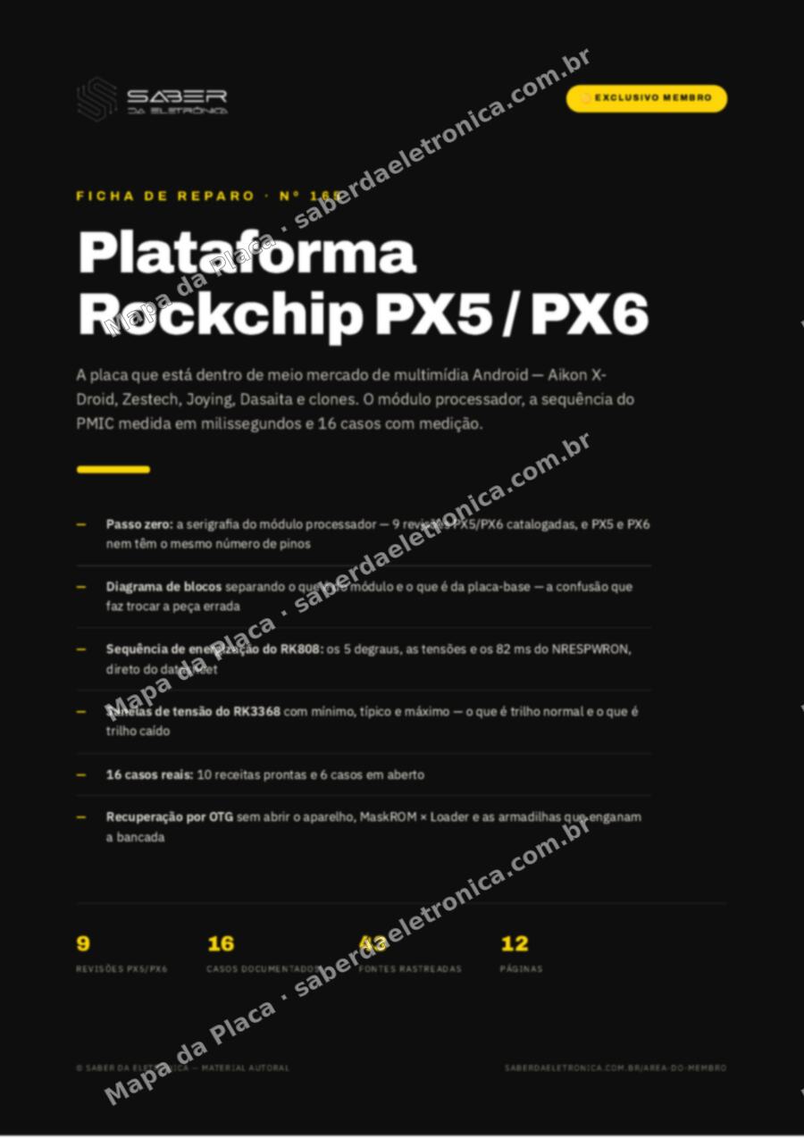 Capa da Ficha de Reparo Nº 165: Plataforma Rockchip PX5 / PX6 — Aikon X-Droid, Zestech, Joying e similares — Ficha de Reparo da placa