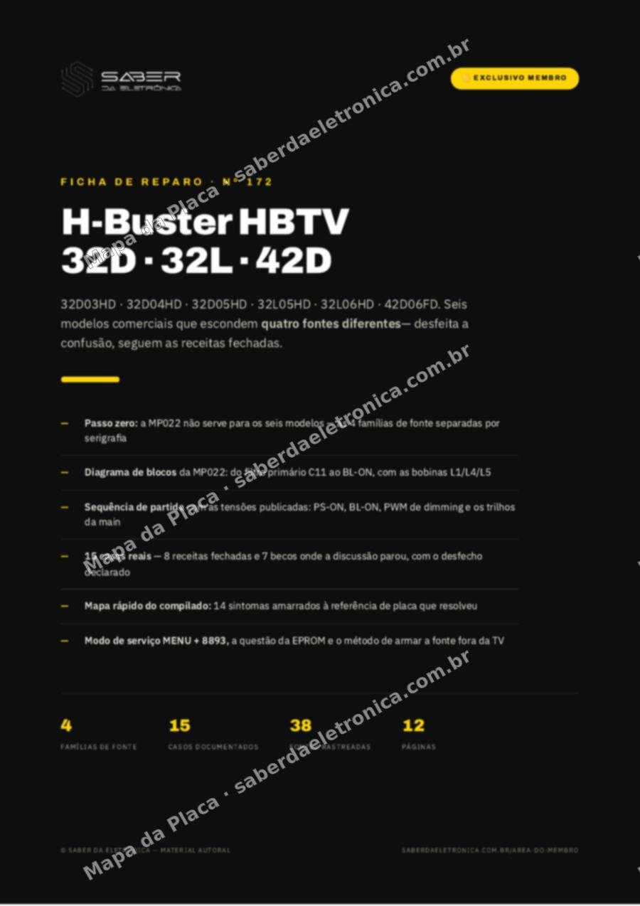 Capa da Ficha de Reparo Nº 172: H-Buster HBTV-32D03HD / 32D04HD / 32D05HD / 32L05HD / 32L06HD / 42D06FD — Ficha de Reparo da placa