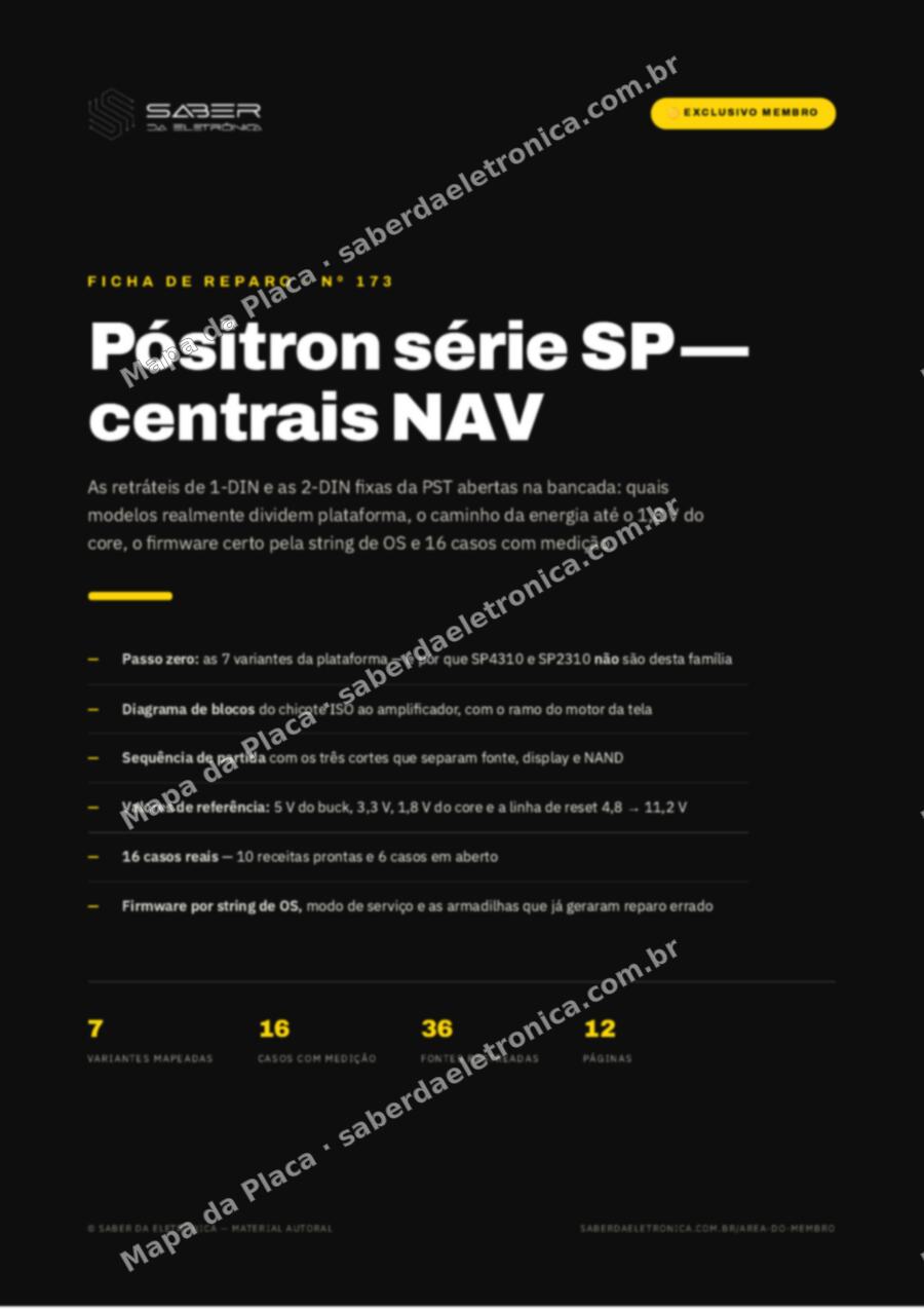 Capa da Ficha de Reparo Nº 173: Pósitron série SP NAV — SP6861NAV, SP6900NAV, SP8860NAV, SP8900NAV e SP8920NAV — Ficha de Reparo da placa