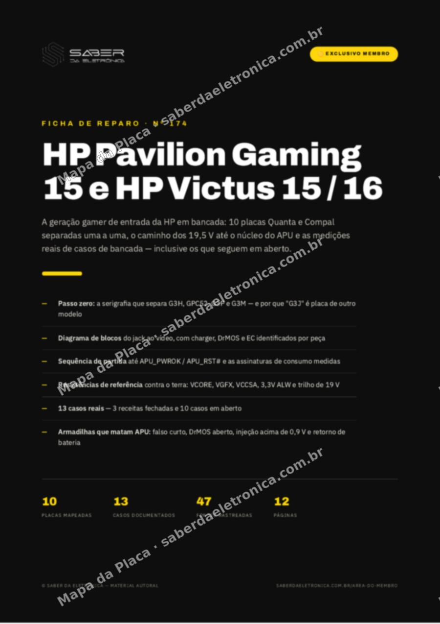 Capa da Ficha de Reparo Nº 174: HP Pavilion Gaming 15-ec / 15-dk e HP Victus 15-fb / 16 — Ficha de Reparo da placa