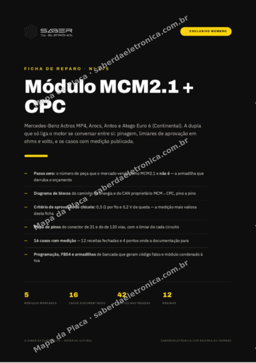 Capa da Ficha de Reparo Nº 175: MCM2.1 (Continental) + CPC3 — Mercedes-Benz Actros MP4, Arocs, Antos e Atego Euro 6 — Ficha de Reparo da placa