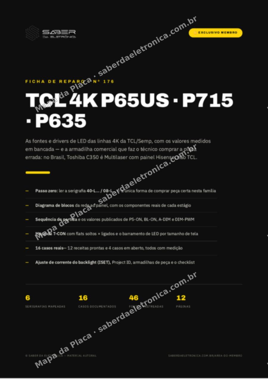 Capa da Ficha de Reparo Nº 176: TCL 4K P65US / P715 / P635 e o efeito Toshiba-Multilaser (C350) — Ficha de Reparo da placa