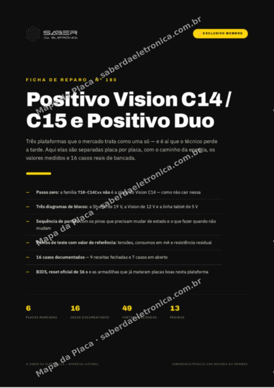 Capa da Ficha de Reparo Nº 180: Positivo Vision C14 / C15, Positivo Duo e a série 71R-C14Cxx — Ficha de Reparo da placa