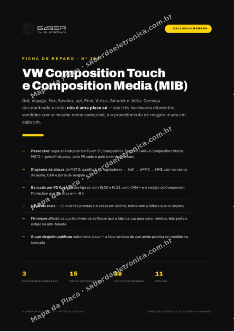 Capa da Ficha de Reparo Nº 181: VW Composition Touch e Composition Media (MIB) — Gol, Voyage, Fox, Saveiro, up!, Polo, Virtus, Amarok e Jetta — Ficha de Reparo da placa